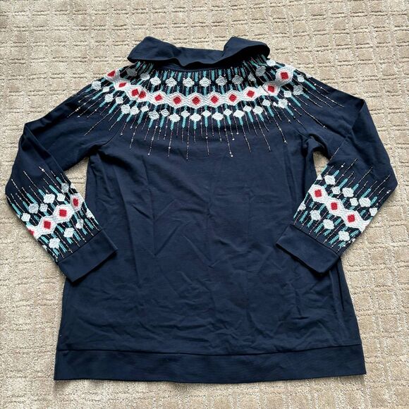 Soft Surroundings Embroidered Fair Isle Icelandic Sweater XL Nordic Beaded Cowl - Picture 9 of 12